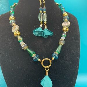 Dragonflies in Spring Necklace and Earring Set in 24k Gold Plate.